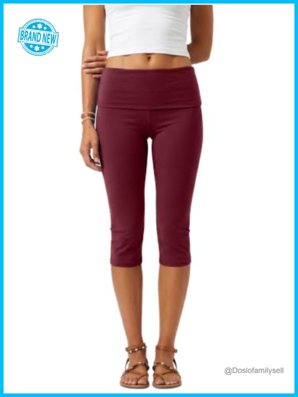 Women's Fold Over Capri Yoga Pants Cropped Leggings 95% Cotton 4-Way Stretch